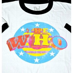 THE WHO 2017 Tour Graphic T-Shirt Licensed Distressed Ringer Mens XL White NWOT